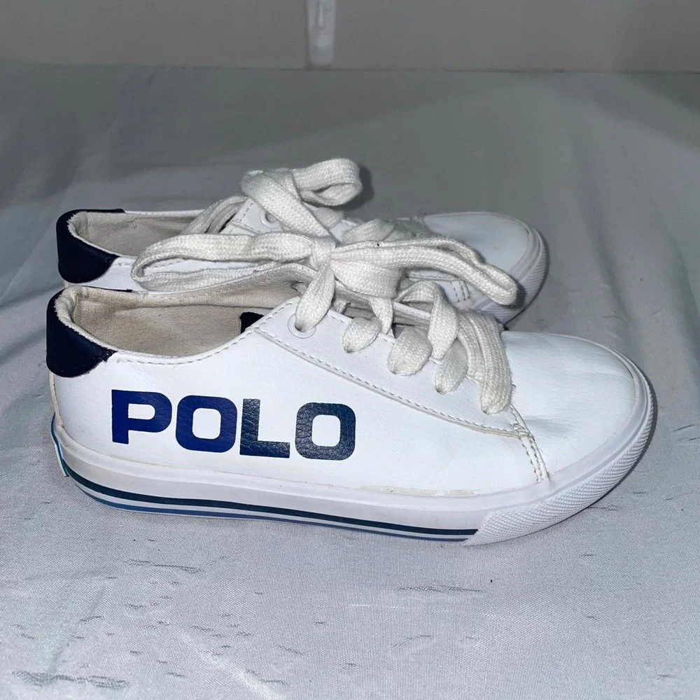 Polo Ralph Lauren Kids Fantor Big Logo White Navy Blue Sneakers Size 11 RFS11309